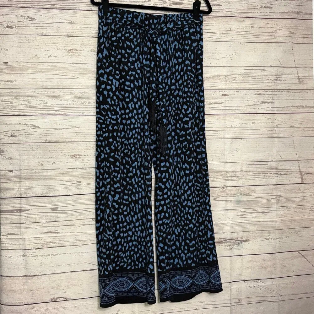 Michael Kors Wide Leg Black‎ Blue Flowy Pants Medium